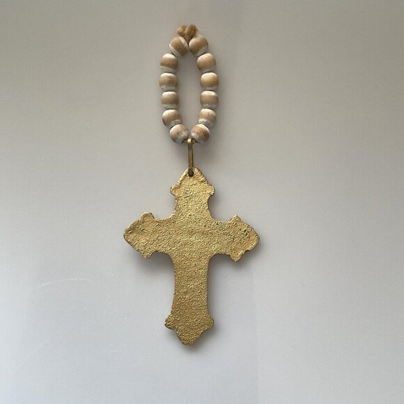 NEW IRON CROSS GOLD BEADED DECOR HOME - Picture 5 of 6